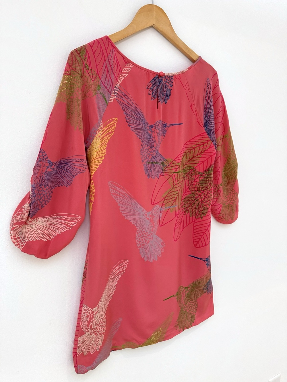 Coral Hummingbird Print Women's Blouse - Picture 6 of 10